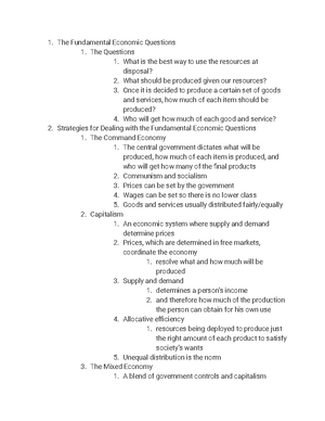 Econ 1100 notes pt 2 - Economics is the study of how society manages ...