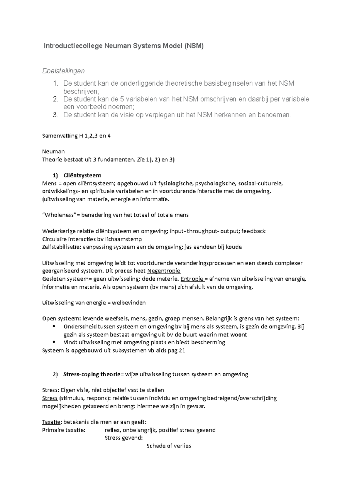 Neuman Systems Model Uittreksel - Introductiecollege Neuman Systems ...