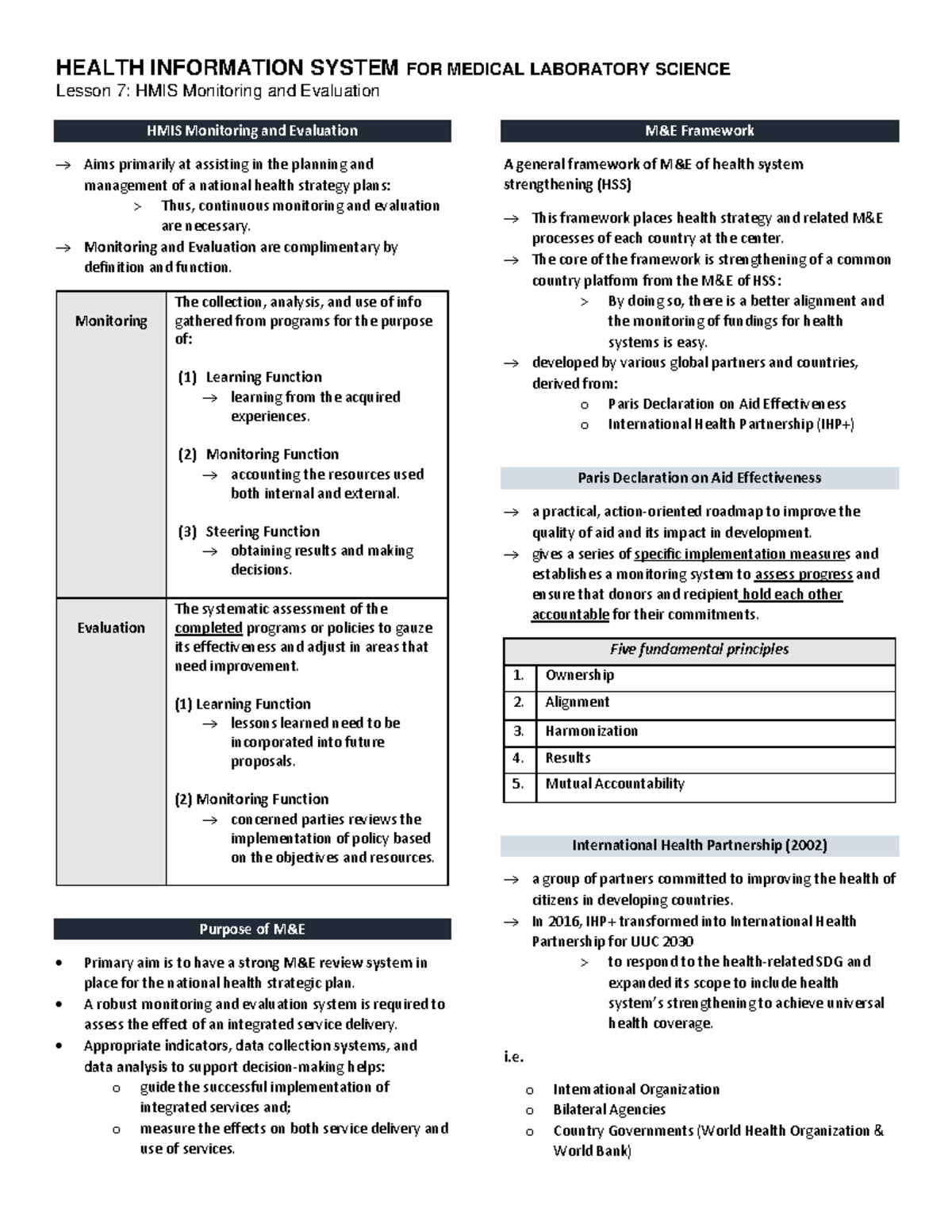 Lesson 7-HMIS Monitoring and Evaluation - HEALTH INFORMATION SYSTEM FOR ...