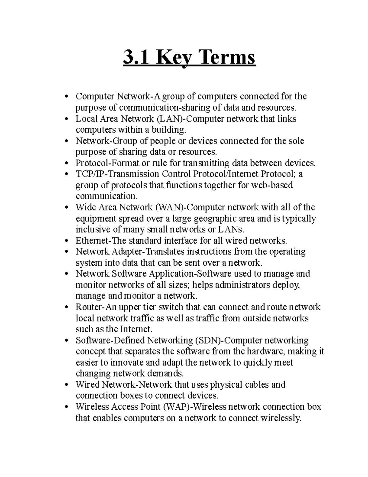 3.1 Key Terms - Information Technology - 3 Key Terms Computer Network-A ...