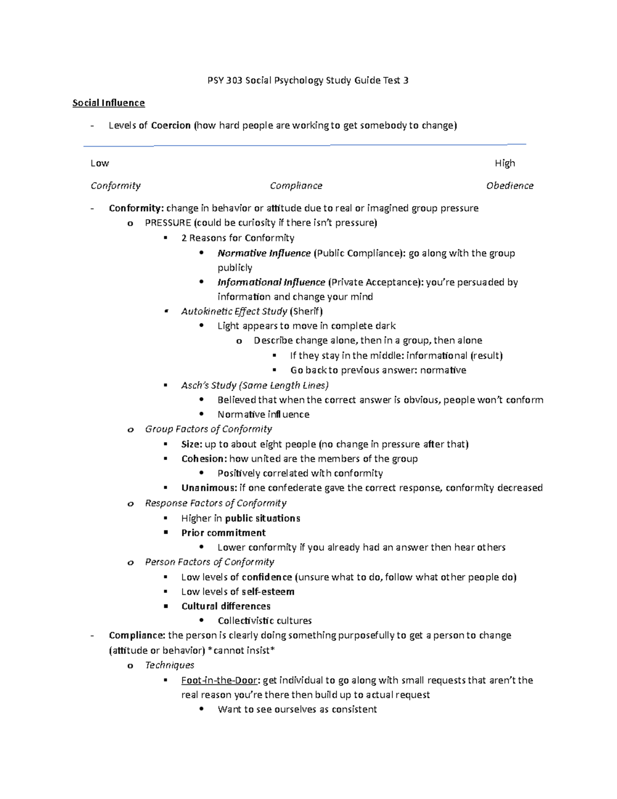 PSY 303 Social Psychology Study Guide Test 3 - PSY 303 - MSU - Studocu