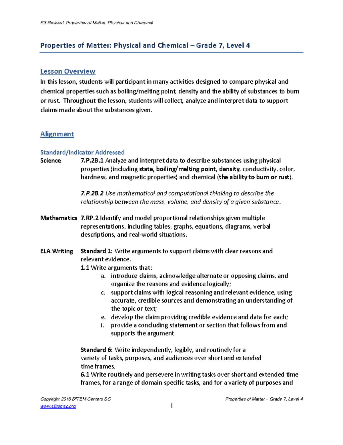 Grade-7-propertiesofmatter-l4 2 - Copyright 2016 S 2 TEM Centers SC ...