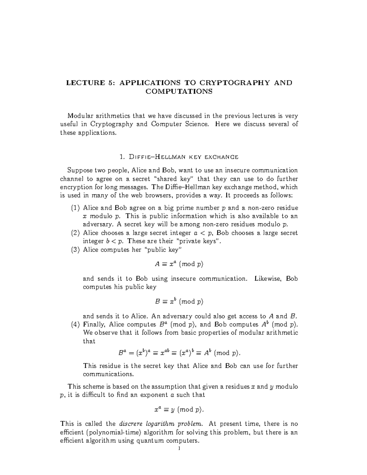 MATH30200 2016-2017 Lecture 5- Applications to cryptography and ...