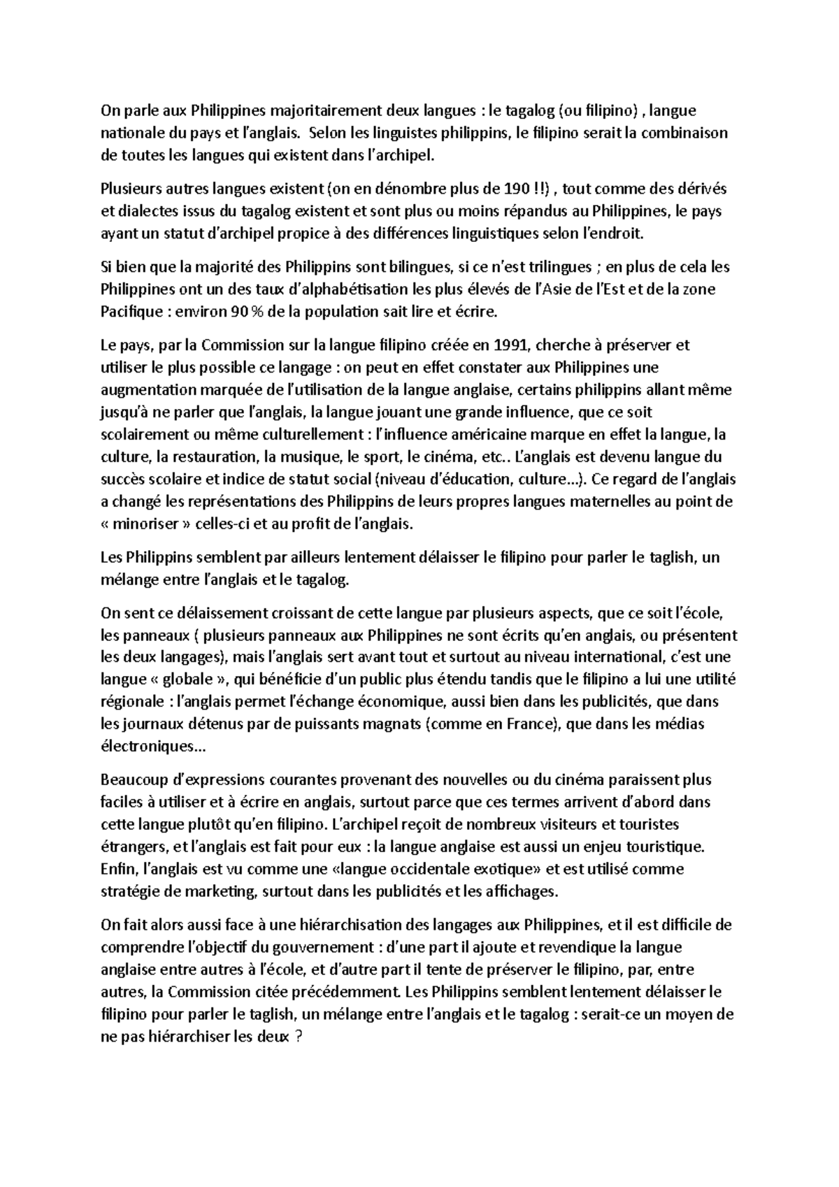 Préservation des langues Comission Education et