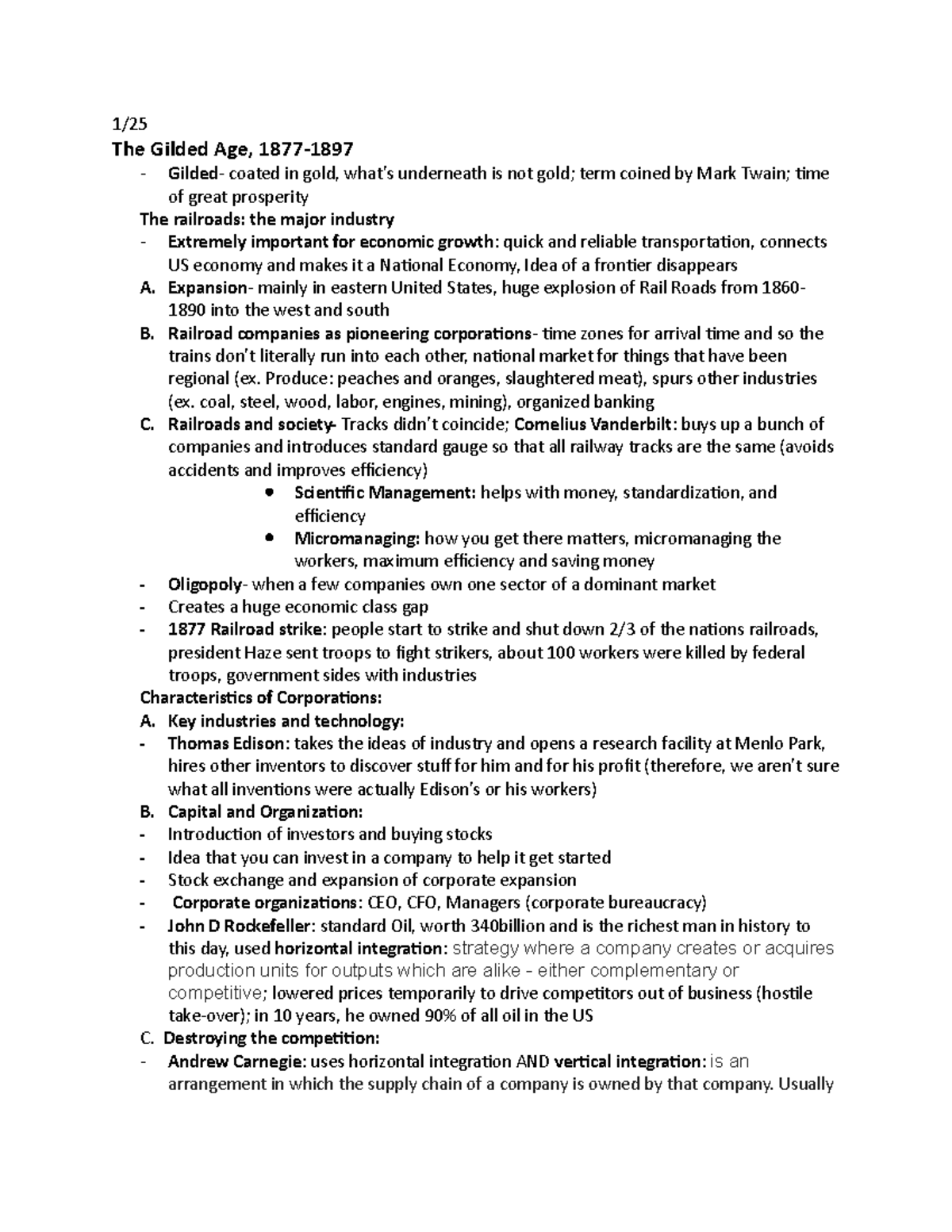 Guilded Age class notes - 1/25 The Gilded Age, 1877-1897 - Gilded ...