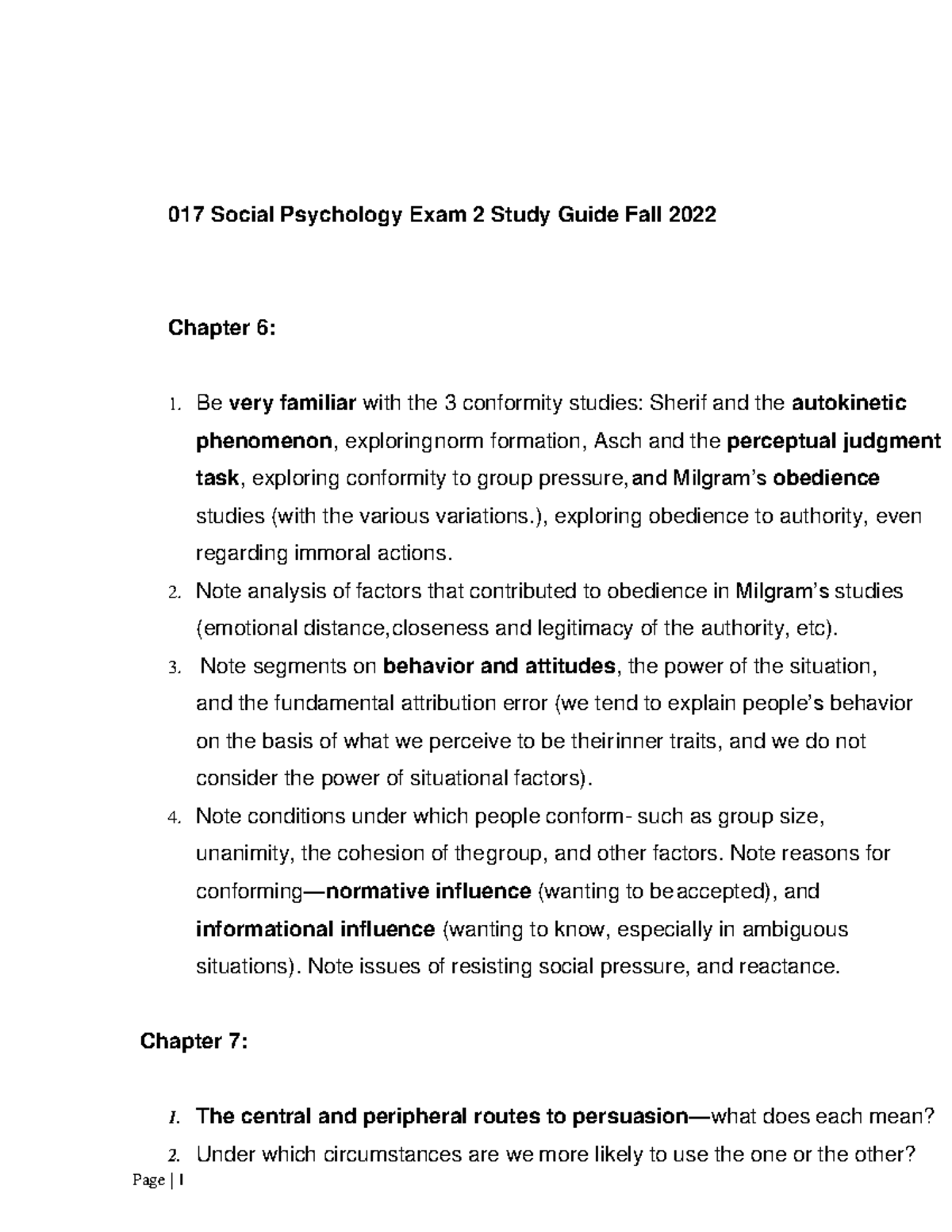 017 Exam 2 Study Guide Fall 2015 2 - Page | 1 017 Social Psychology ...