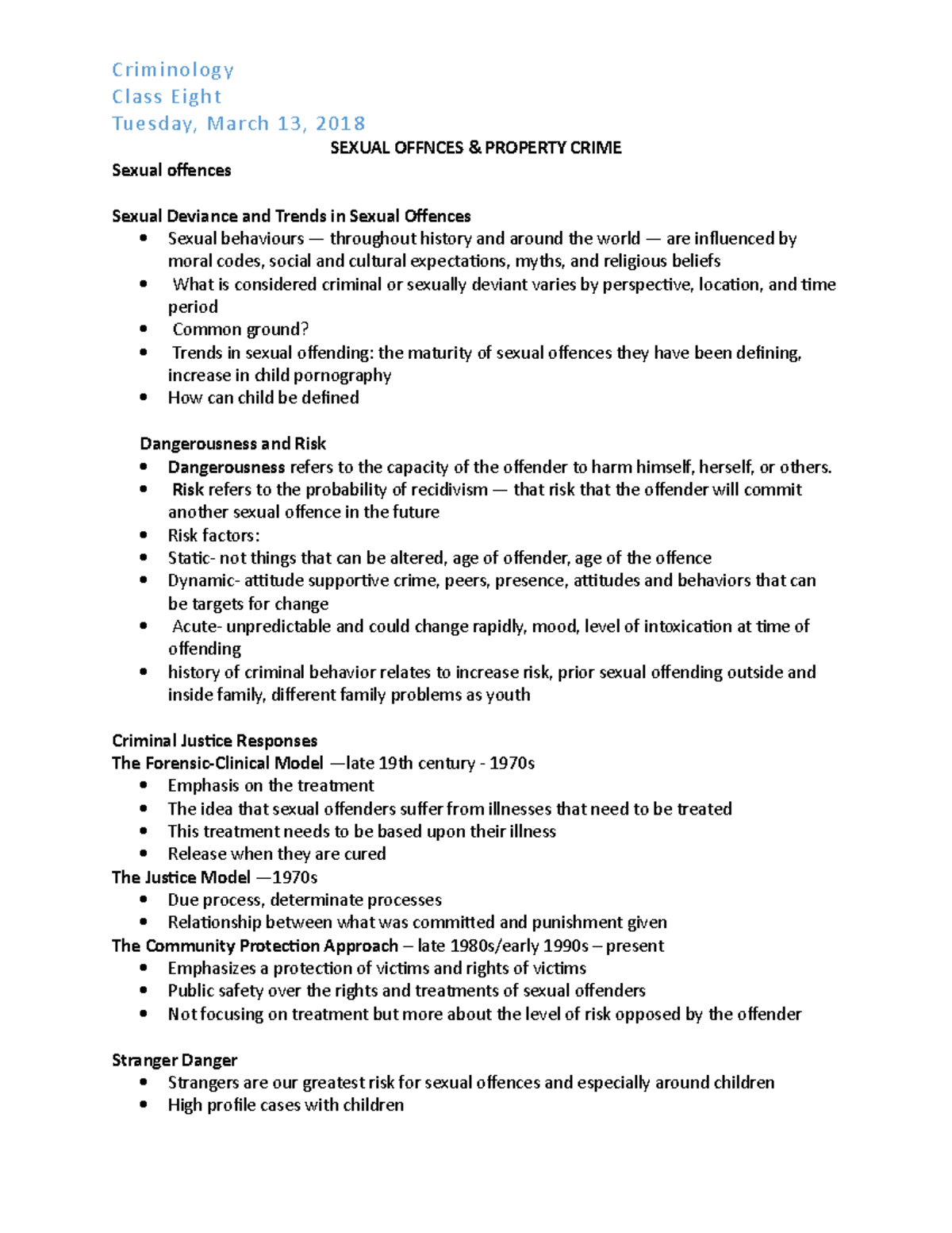 Lecture 9: Sexual Offences and Property Crime & Final Exam Prep - Class ...