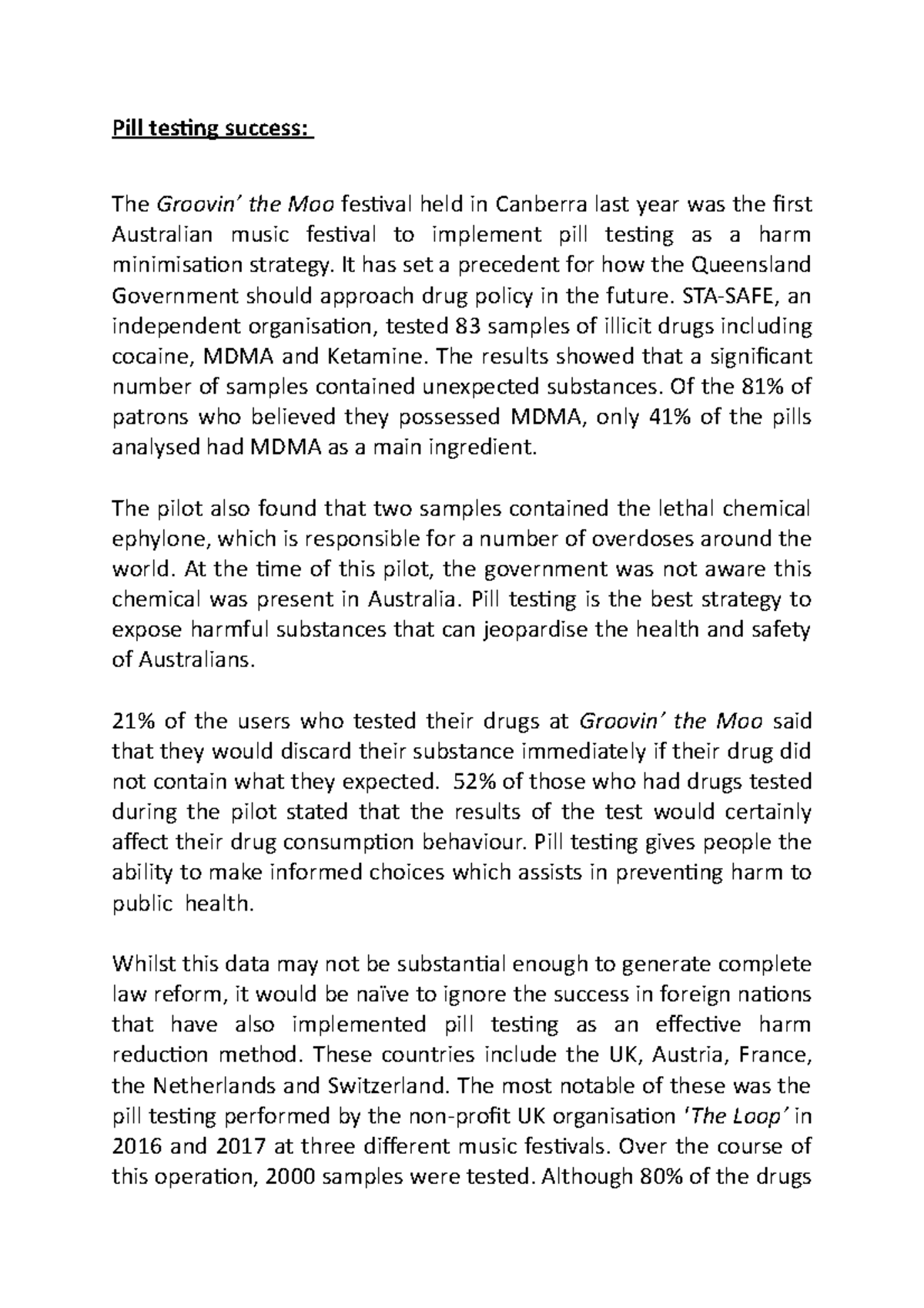 104 final llb104 Policy Document Speech Pill testing success The