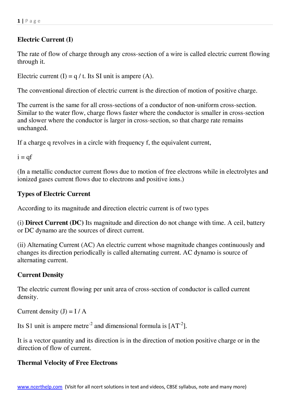 Current electricity 3 - Lecture notes - Electric Current (I) The rate ...