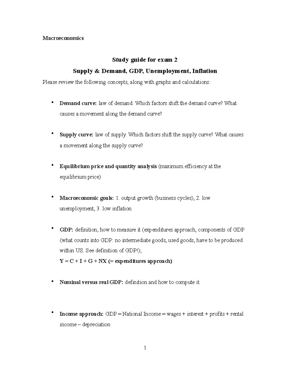Study Guide Macro exam 2 - Macroeconomics Study guide for exam 2 Supply ...