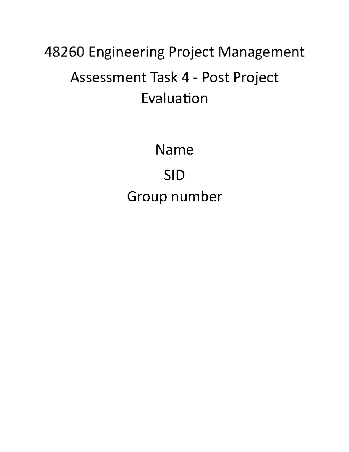 Assessment Task 4 HD - 48260 Engineering Project Management Assessment ...