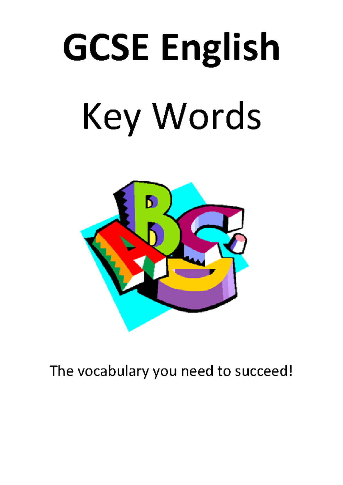 GCSE Key Words Booklet English - GCSE English Key Words The vocabulary ...