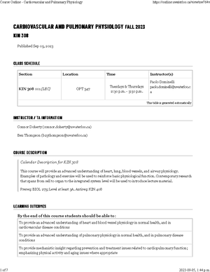 KIN 308 Midterm 2 - Summary Cardiovascular Physiology and ...