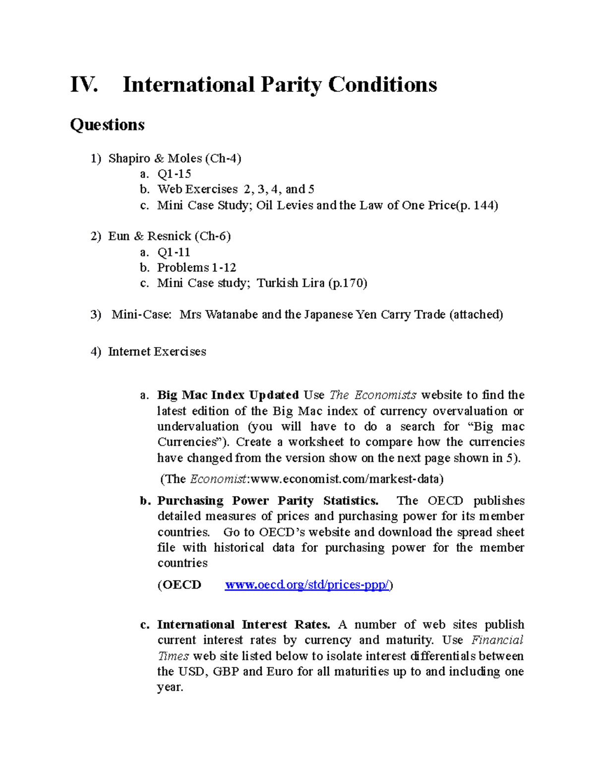 Topic-4 Questions - International Parity Conditions - IV. International ...