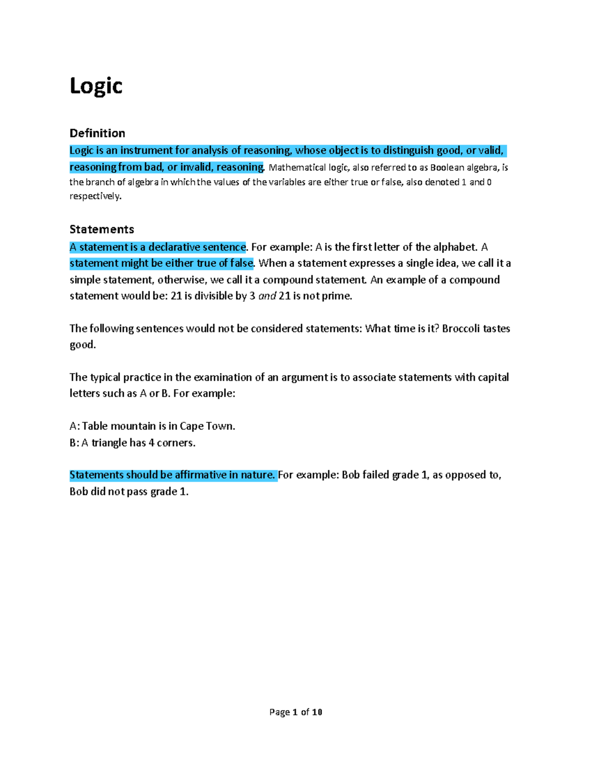 Logic LECTURE NOTES Logic Definition Logic is an instrument for