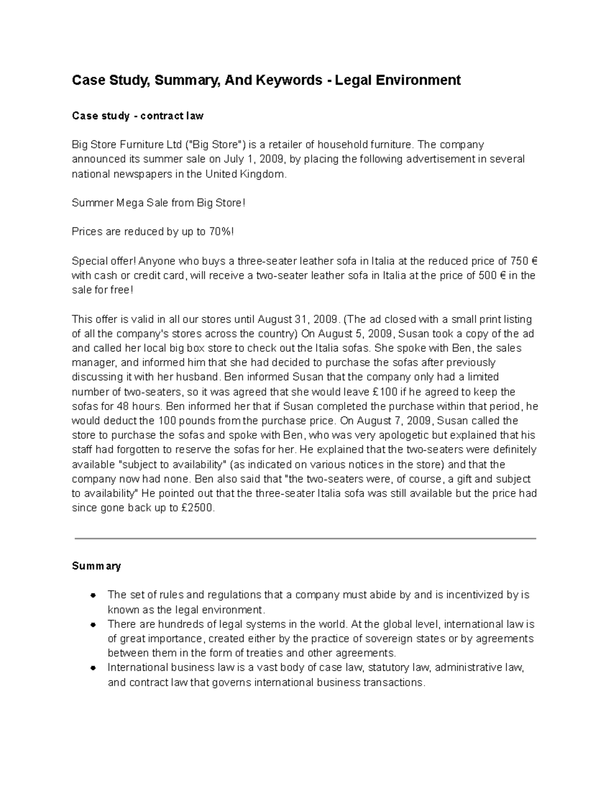 Case Study, Summary, And Keywords - Legal Environment - The company ...