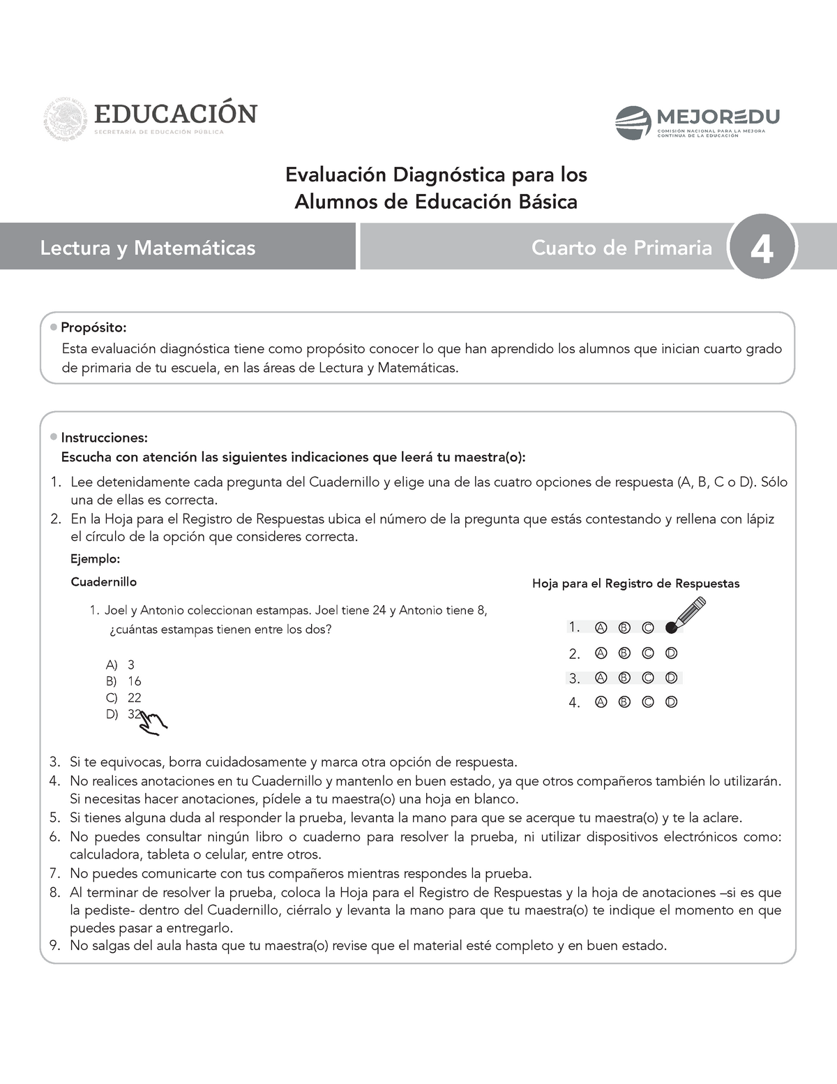 Prueba 4to Grado De Primaria - Lee Detenidamente Cada Pregunta Del ...