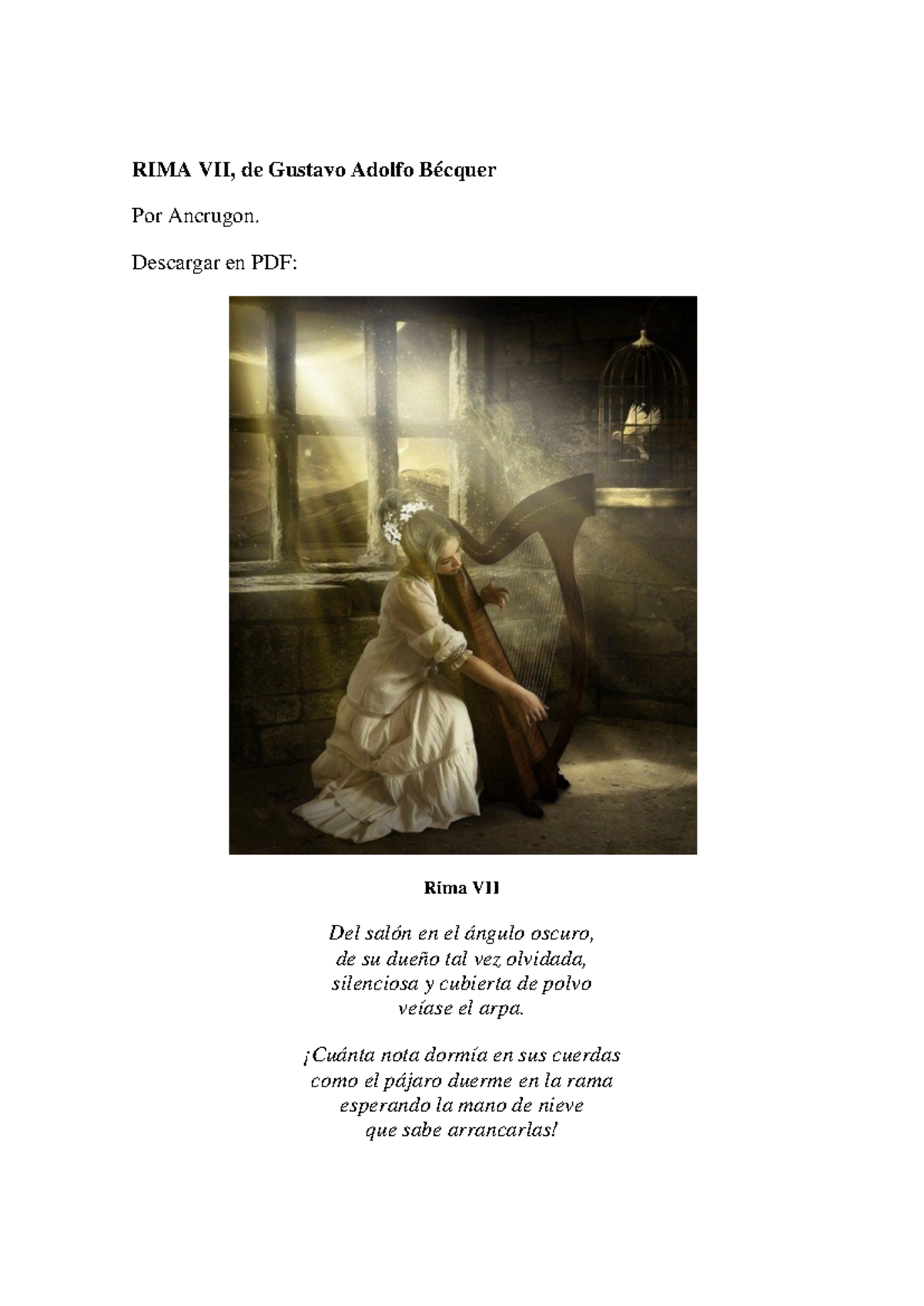 Rima-vii - Rimas de bequerel - RIMA VII, de Gustavo Adolfo Bécquer Por ...
