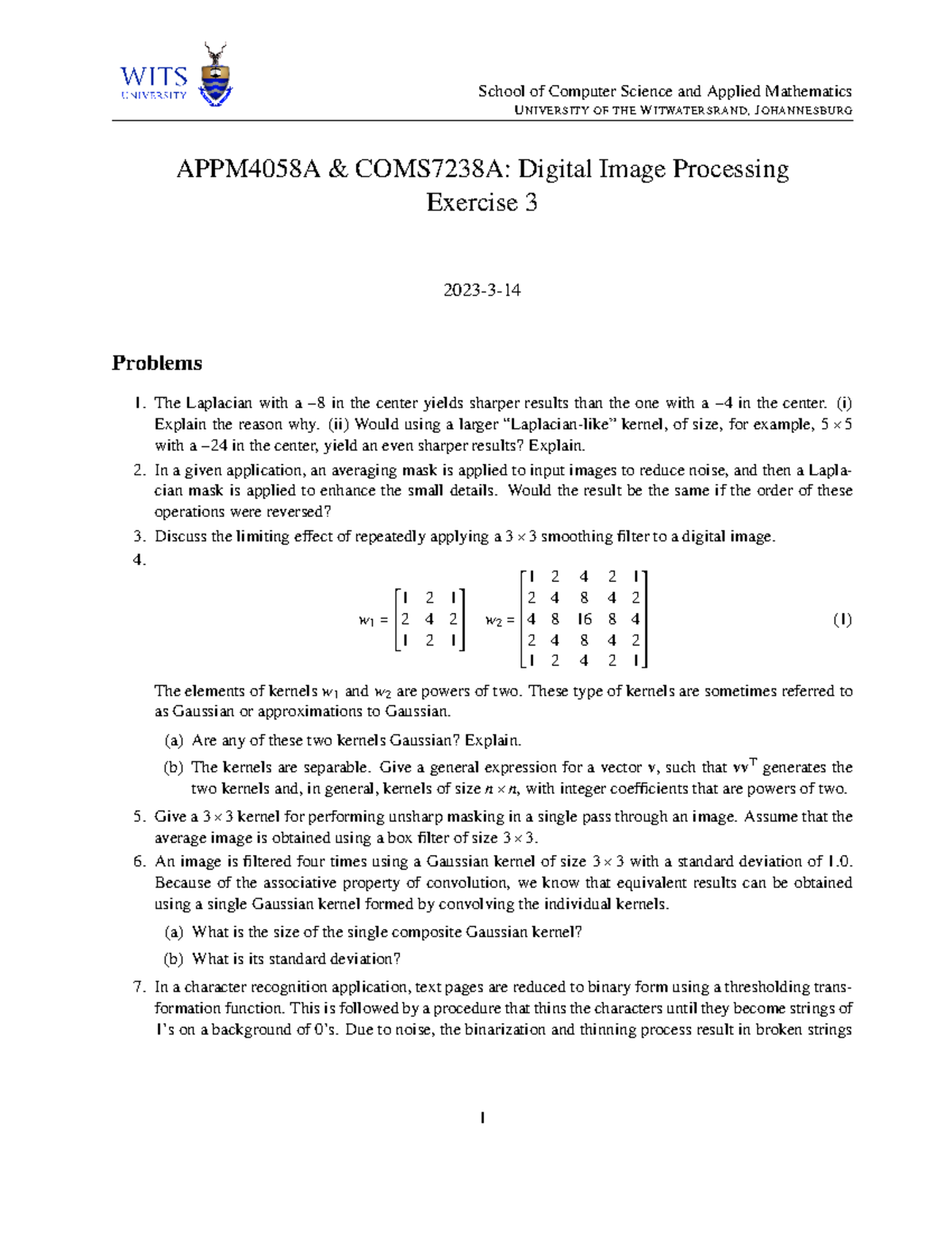 Exercise 3 - Masks - School of Computer Science and Applied Mathematics ...
