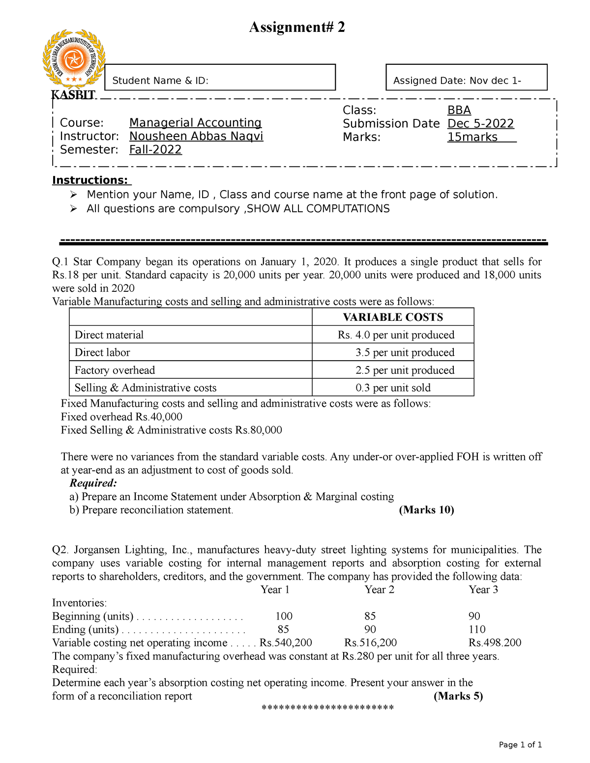 how to make bba assignment