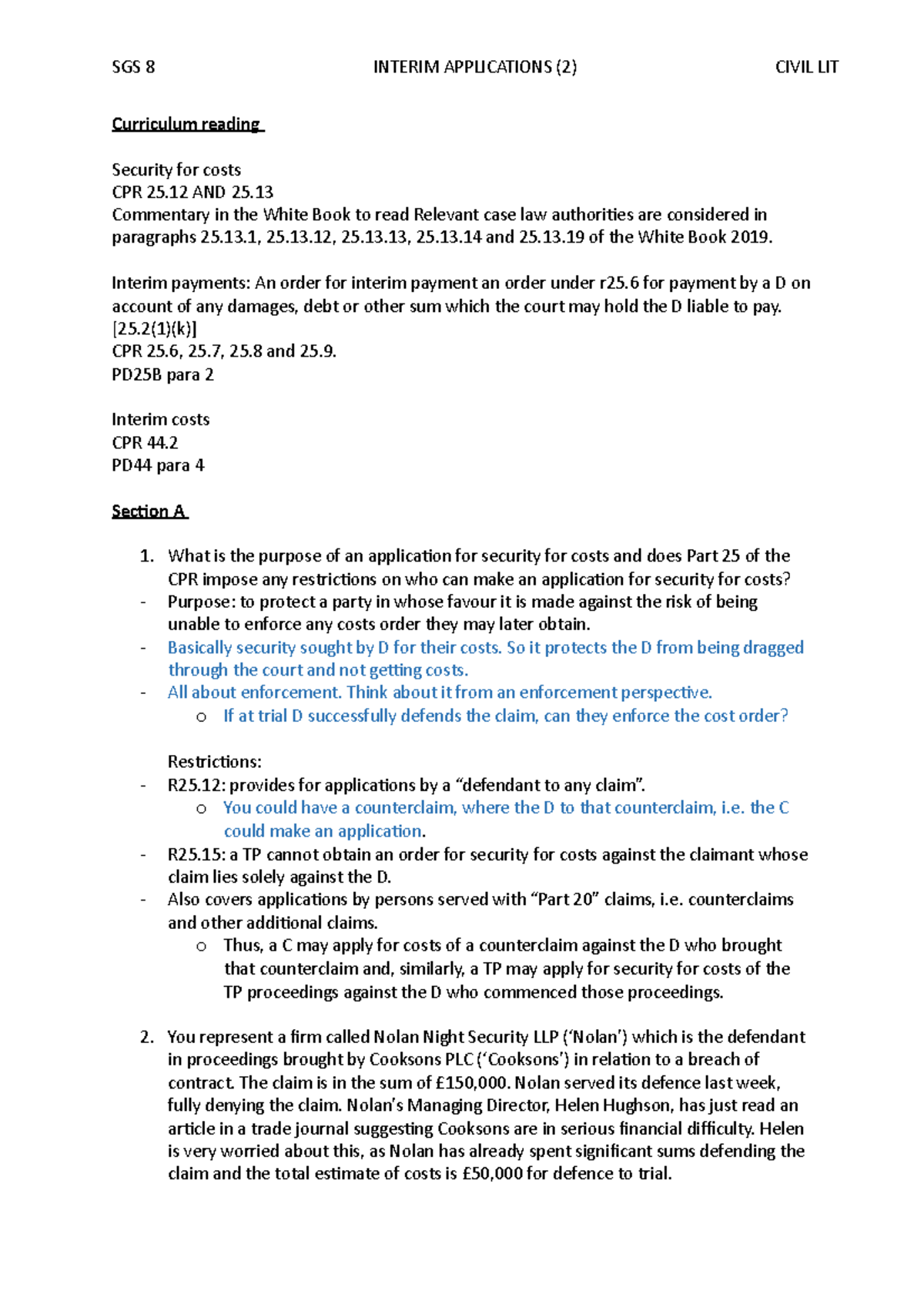 SGS8 Interim Applications Part 2 Curriculum reading Security for