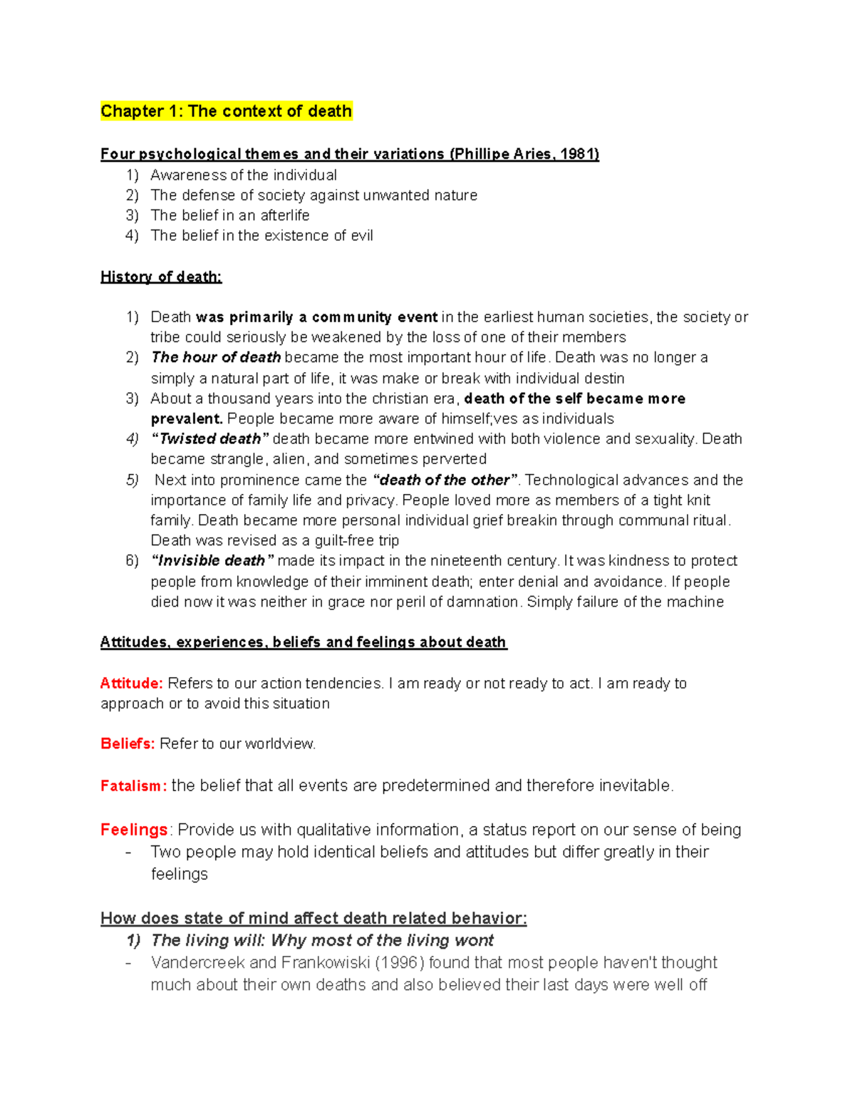 Psychology death and dying notes - Chapter 1: The context of death Four ...