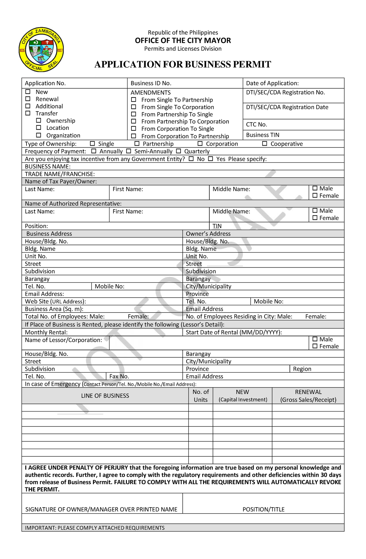 BPLS Editable Form - Legal Forms - Republic of the Philippines OFFICE