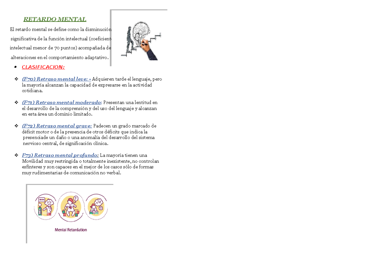 Retardo mental CLASIFICACION (F70) Retraso mental leve Adquieren