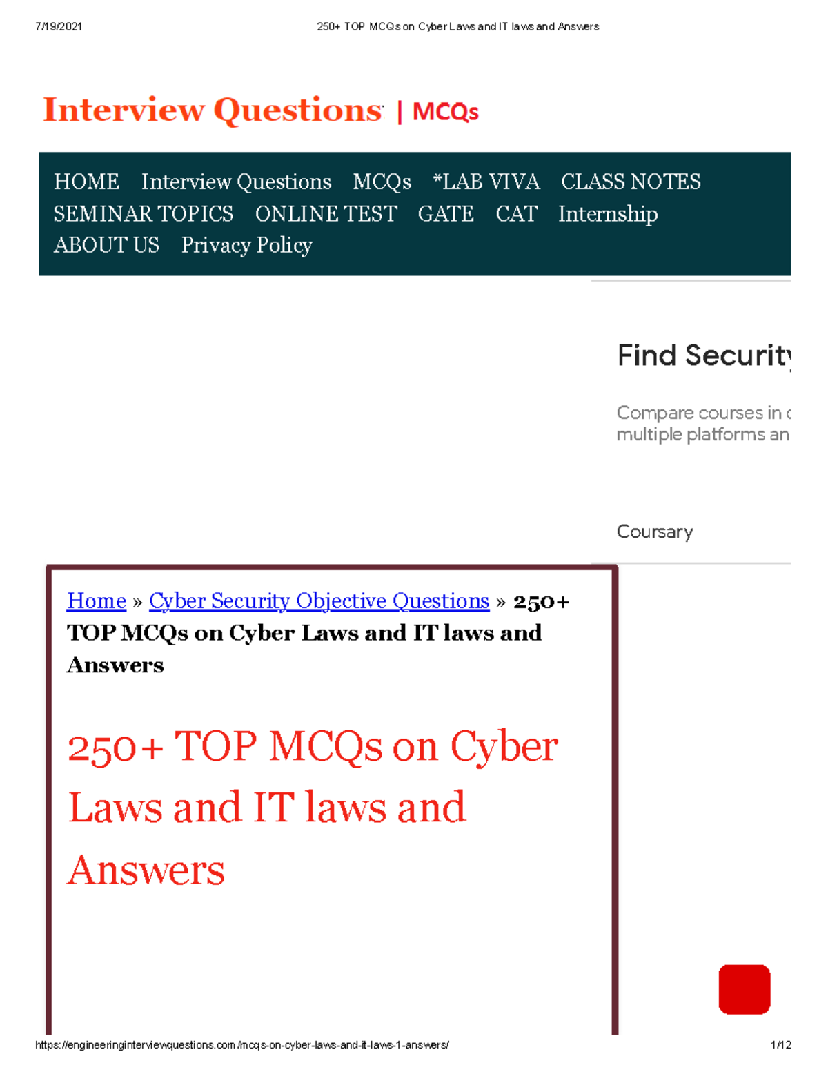 250+ TOP MCQs On Cyber Laws And IT Laws And Answers 2 - Home » Cyber ...