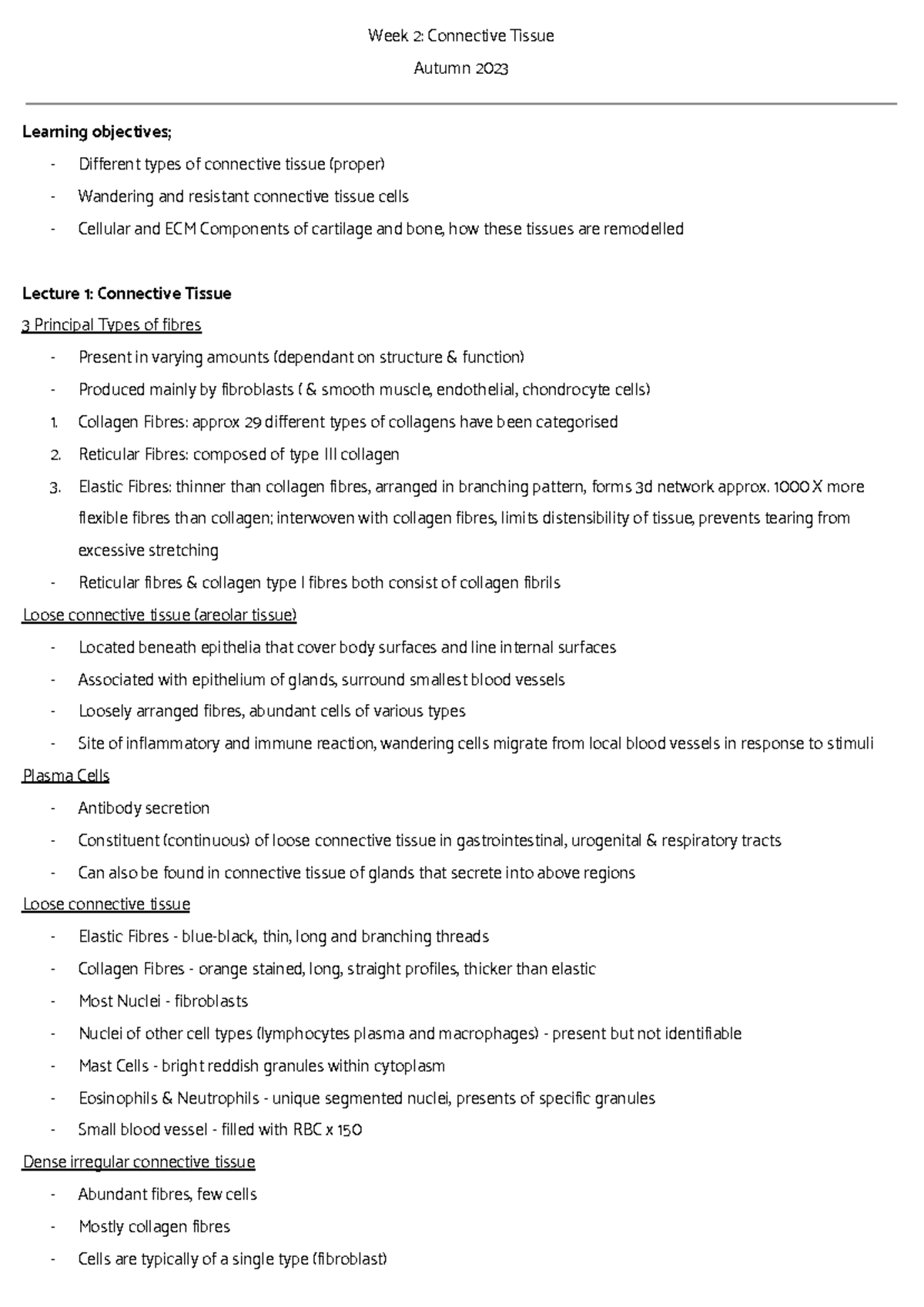Week 2 Connective tissue and Specialised Connective Tissue - Google ...