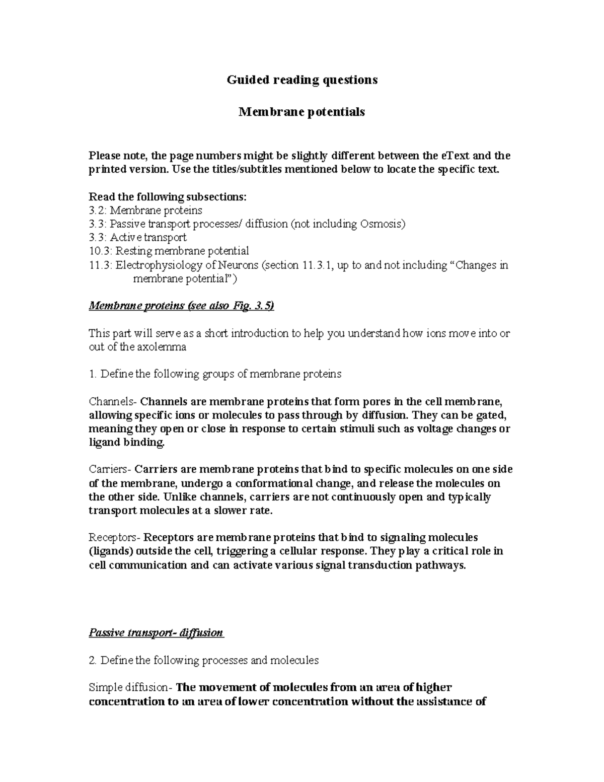 2'- GRQ- Membrane potentials - Guided reading questions Membrane ...