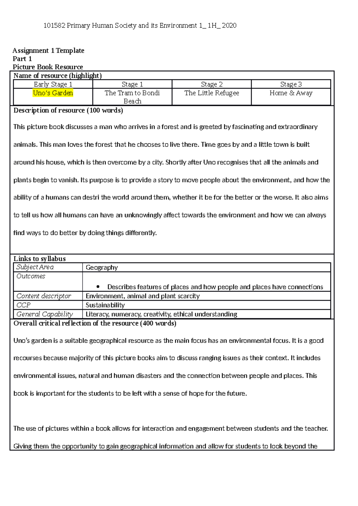 Assignment 1 primary - information for teaching - Assignment 1 Template ...