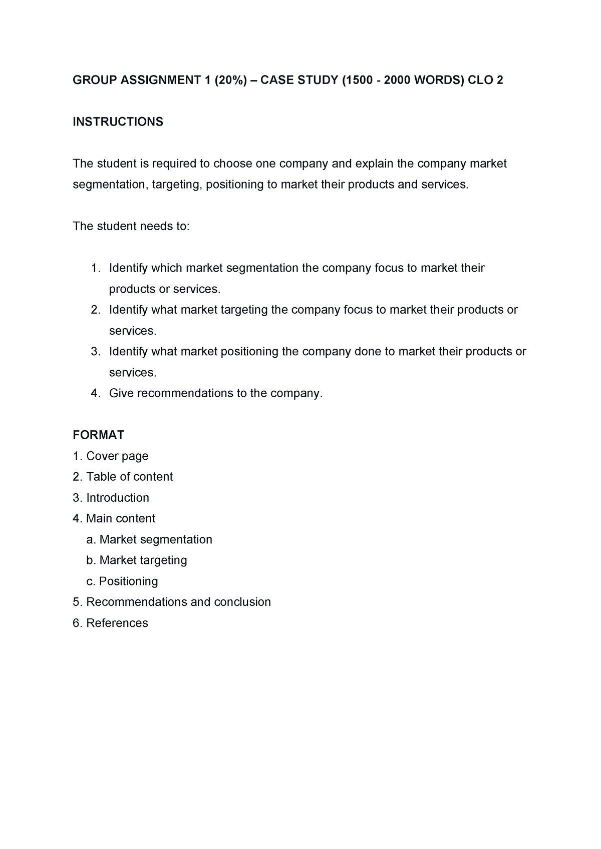 principles of marketing case study assignment