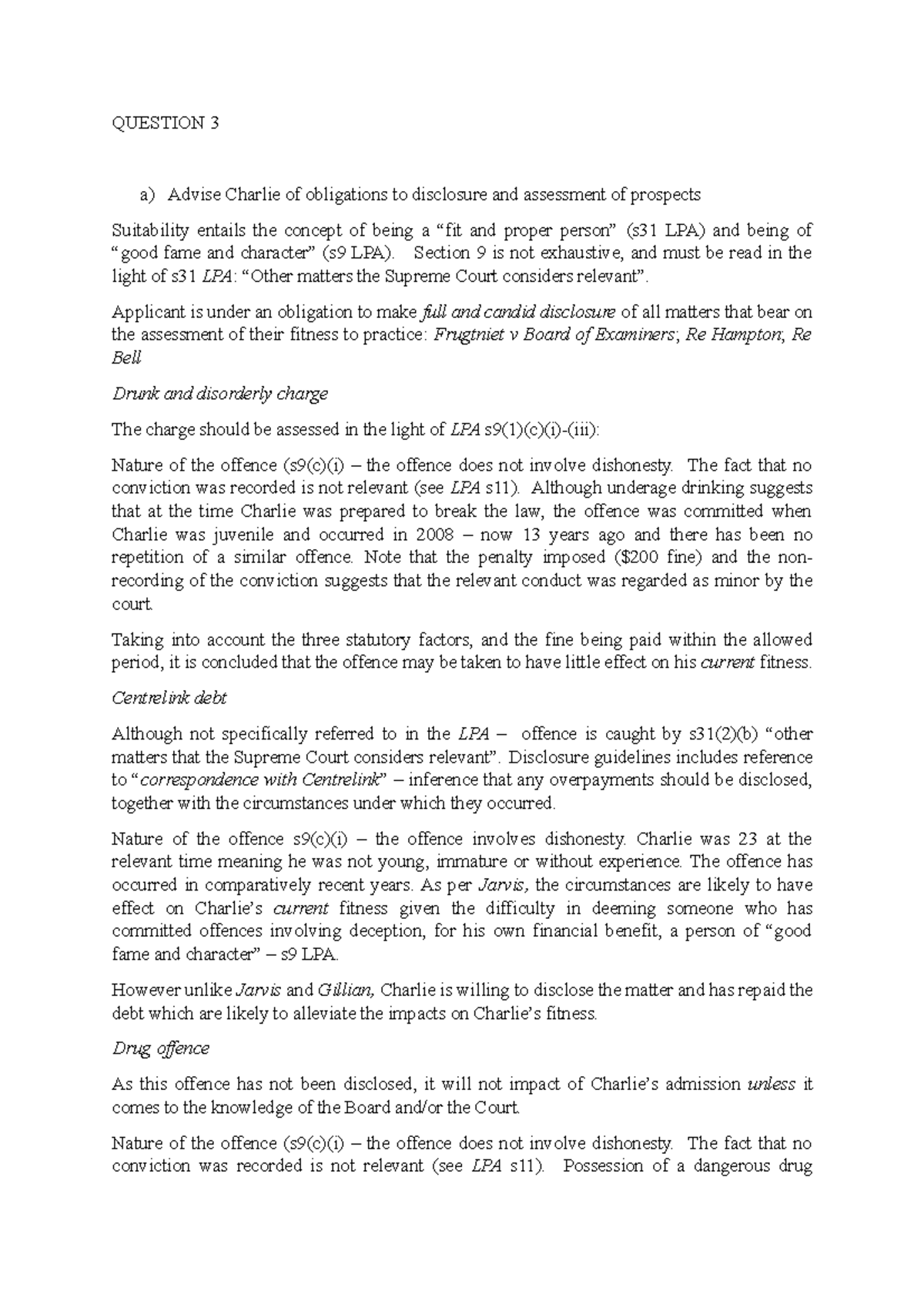 Question 3 Answer for legal ethics exam in 2021 fiduciary duty, etc