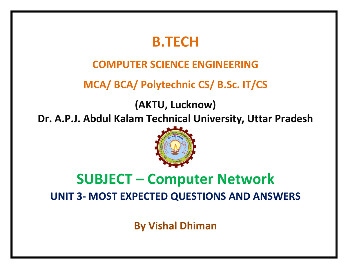 UNIT 3 CN - COMPUTER SCIENCE ENGINEERING MCA/ BCA/ Polytechnic CS/ B ...