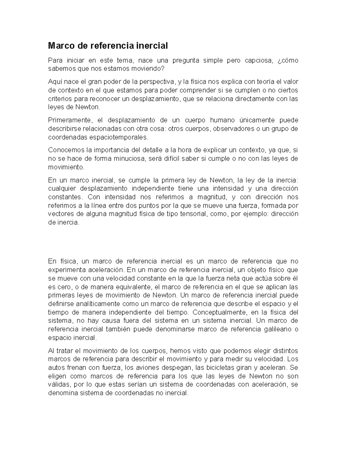 Marco de referencia inercial - Primeramente, el desplazamiento de un ...
