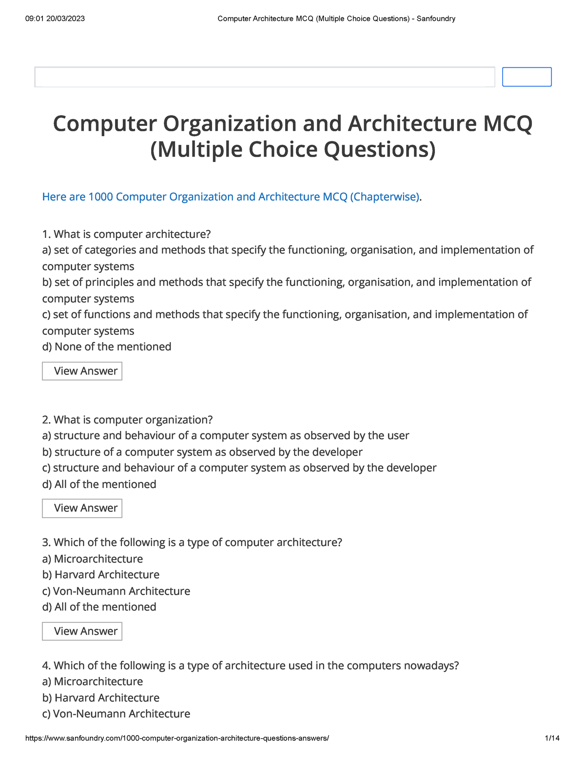 Computer Architecture MCQ (Multiple Choice Questions) - Sanfoundry ...