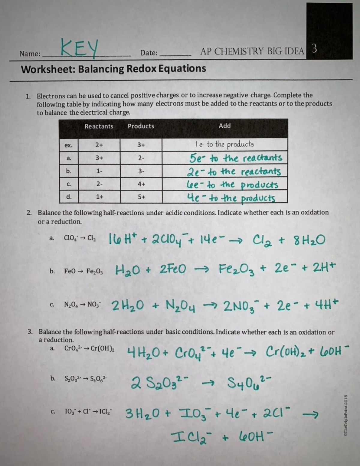 Balancing+Redox+Reactions+KEY - Studocu