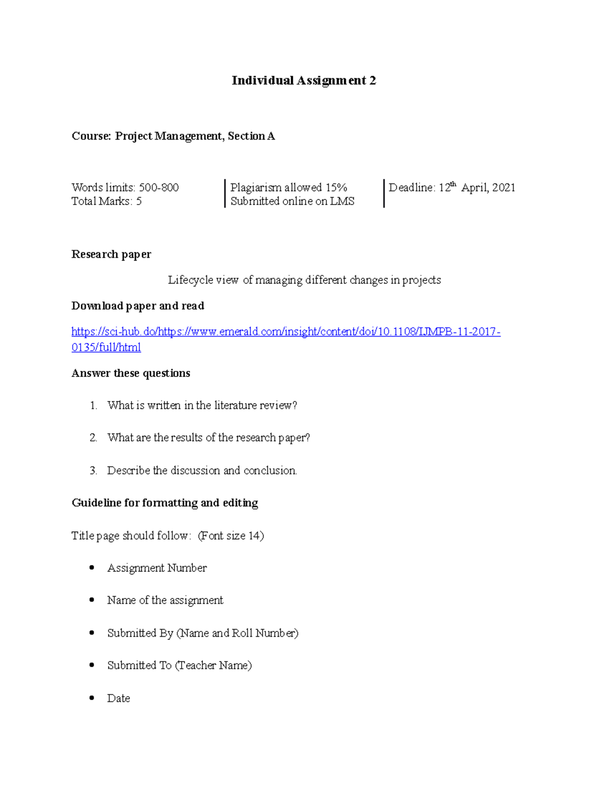Individual Assignment 2 - 1108/IJMPB-11-2017-0135/full/html Answer ...