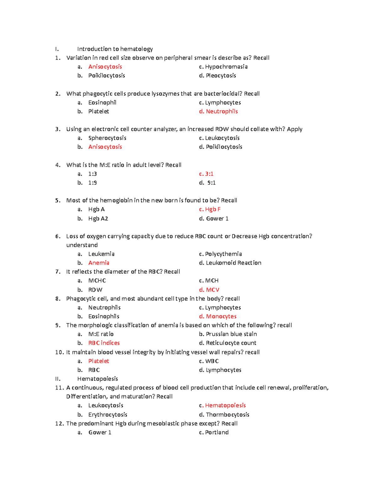 Intro and Hematopoiesis - I. Introduction to hematology Variation in ...