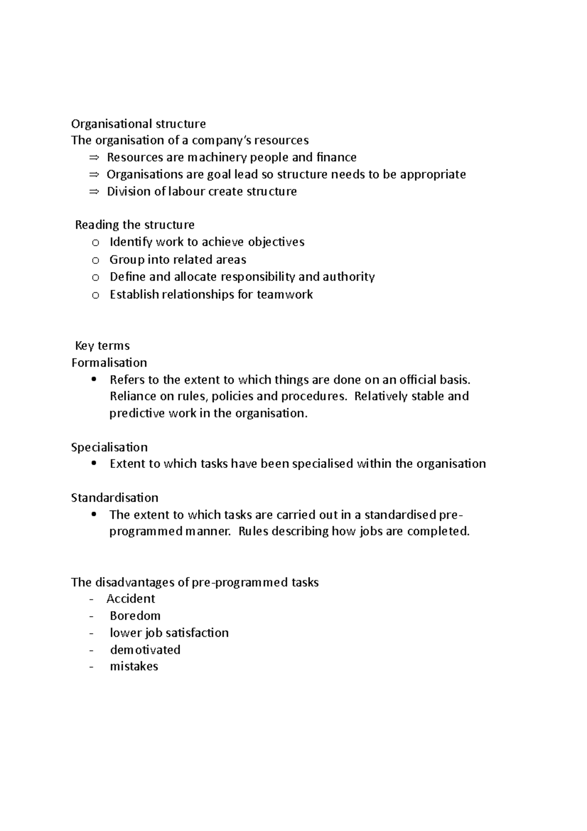 Week 3 - Lecture notes 3 - Organisational structure The organisation of ...