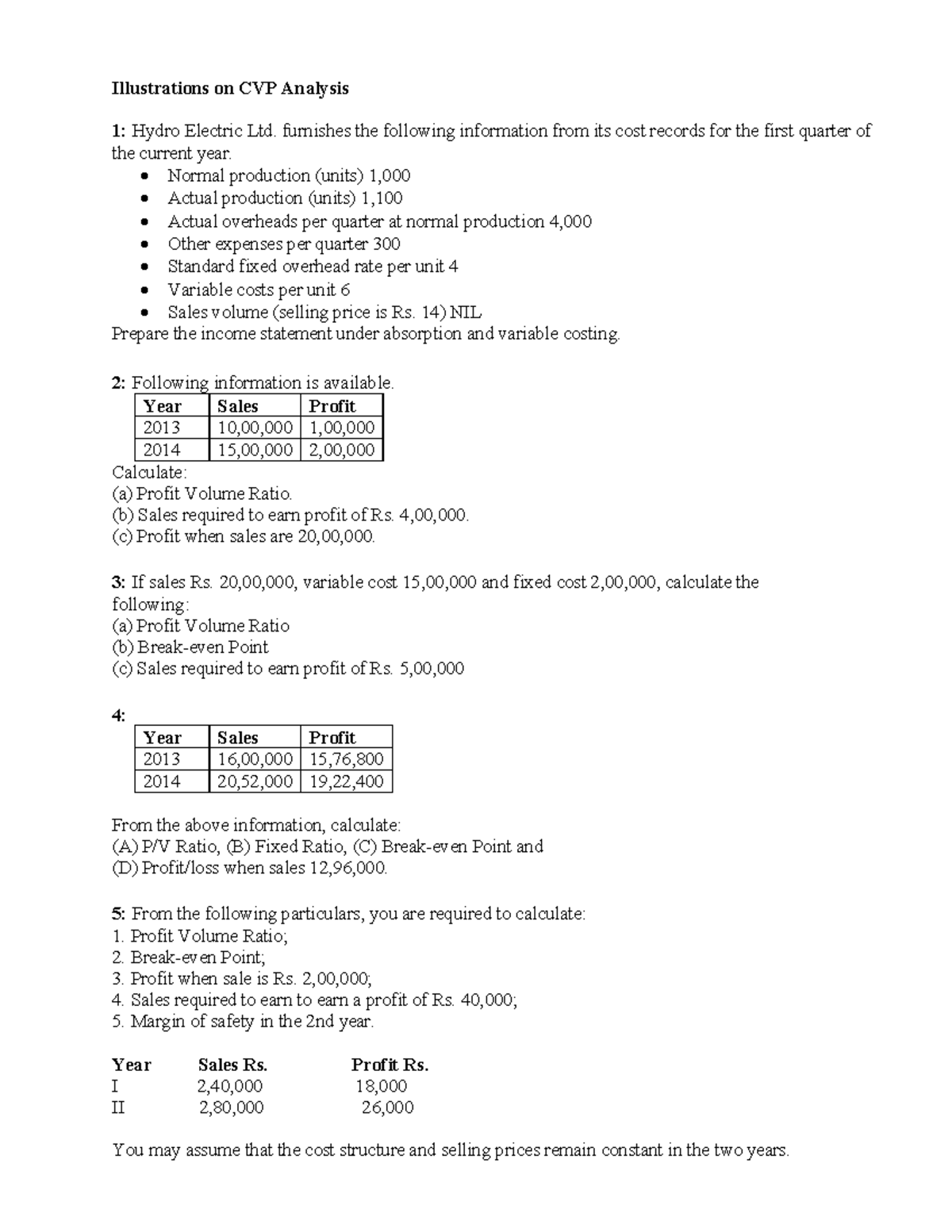 Illustrations on CVP Analysis(UNIT2) - Illustrations on CVP Analysis 1 ...