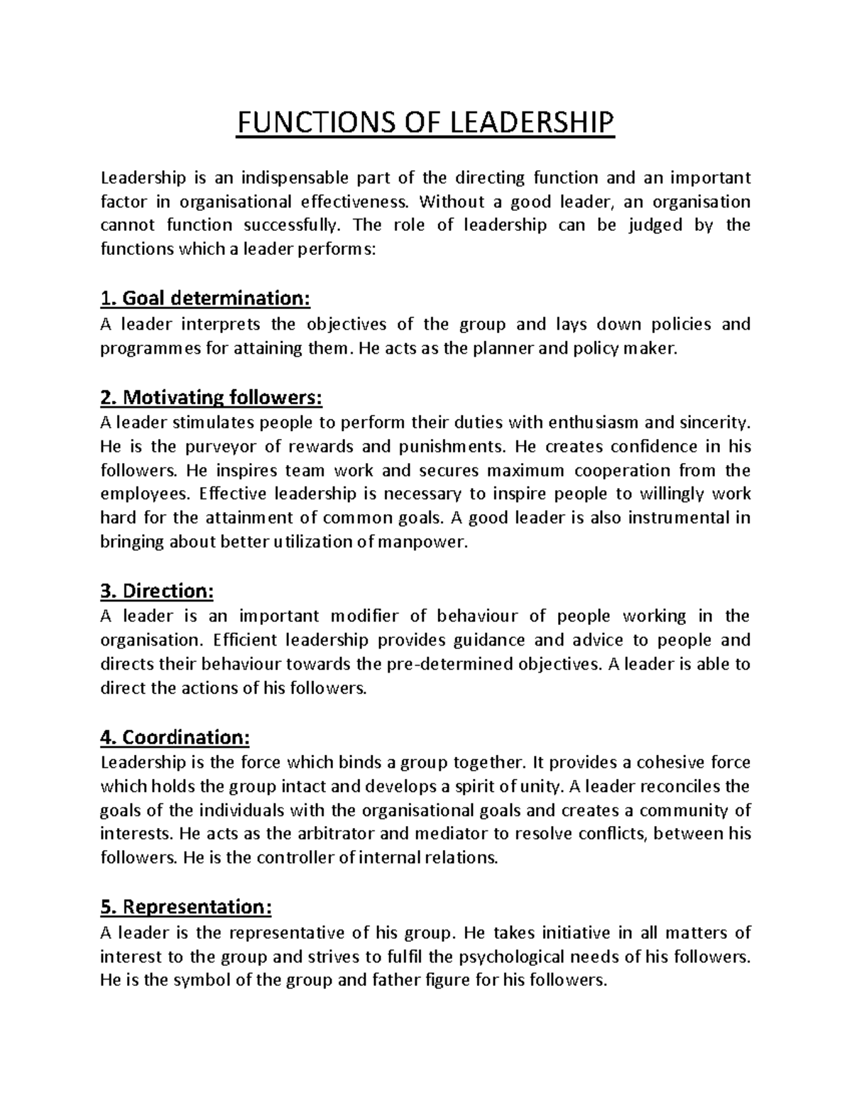 Functions OF Leadership - FUNCTIONS OF LEADERSHIP Leadership is an ...