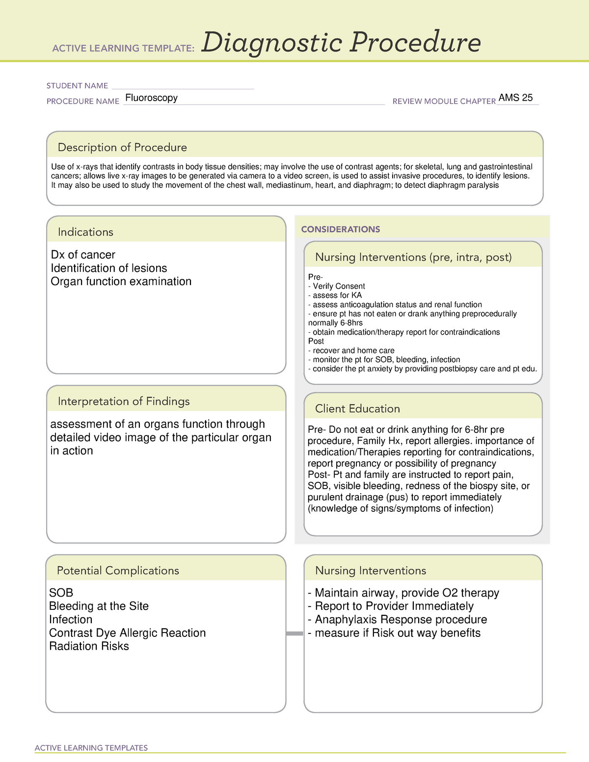Active Learning Template Diagnostic Procedure Printable Templates