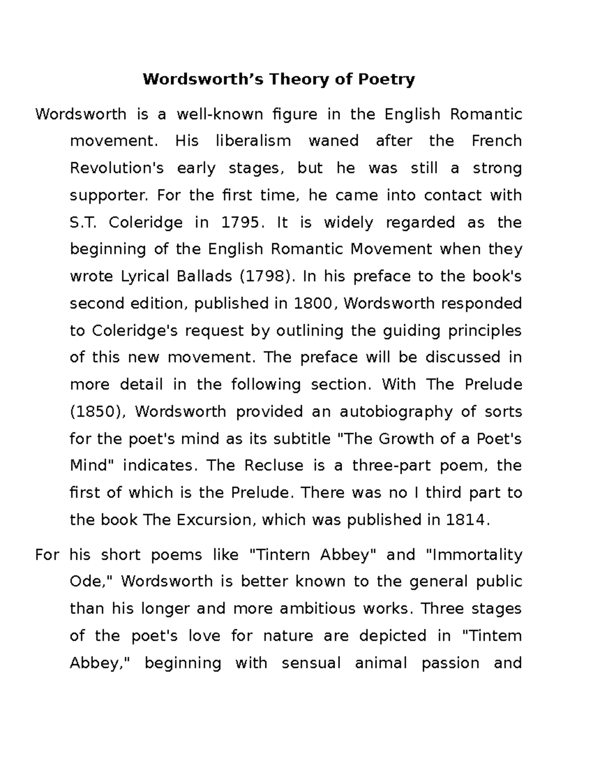 essay on wordsworth theory of poetry