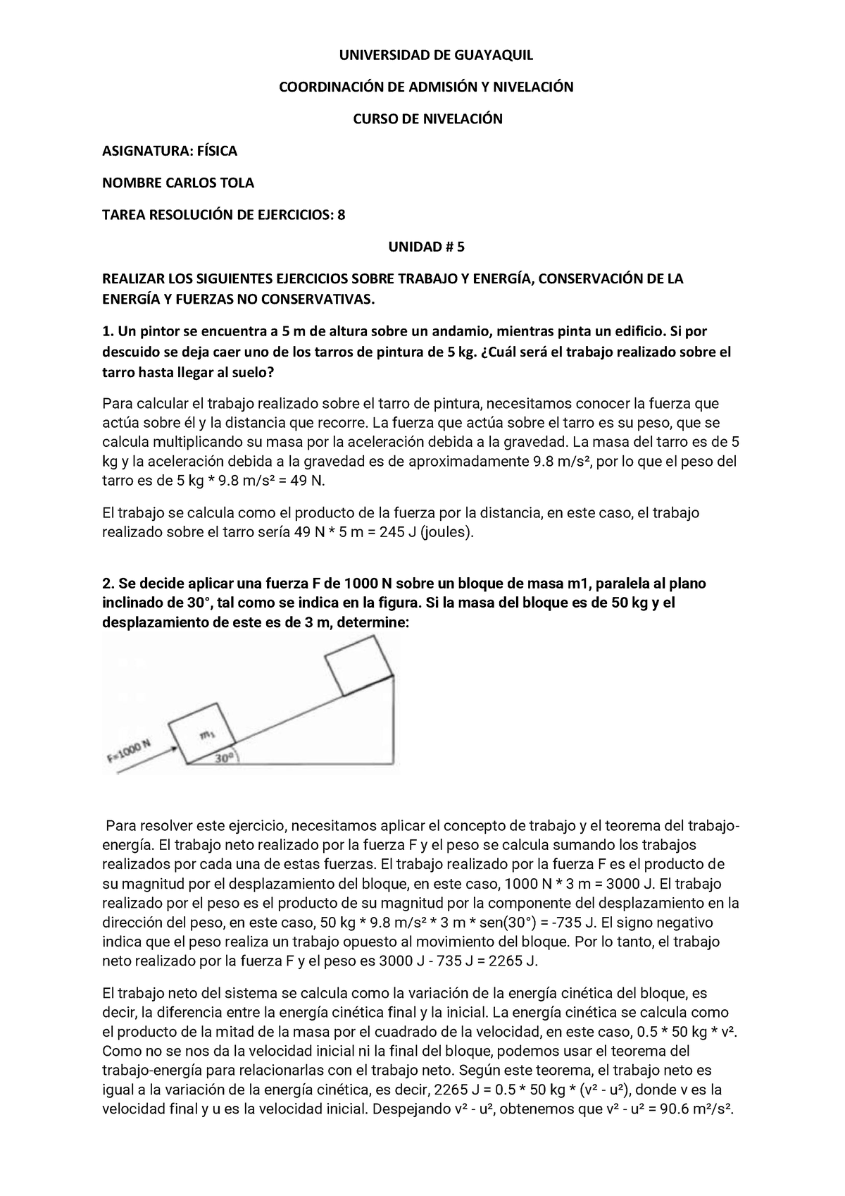 Fisica Semana 8 2 - HOLA - UNIVERSIDAD DE GUAYAQUIL COORDINACIÓN DE ...