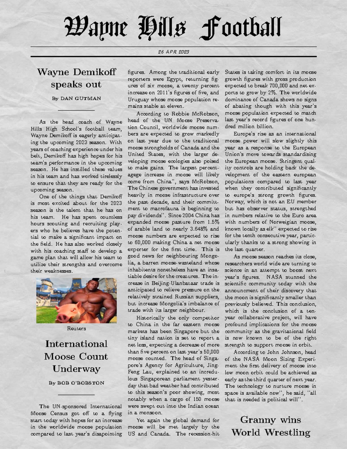 Newspaper - notes - Wayne Hill‘ Football 26 APR 2023 Wayne Demikoff ...