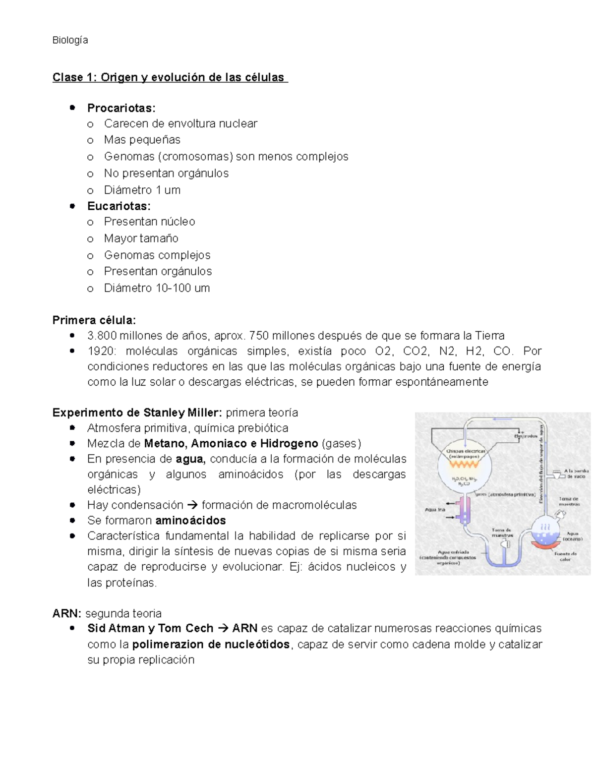 Clase Biologia Pre - Clase 1: Origen Y Evolución De Las Células 