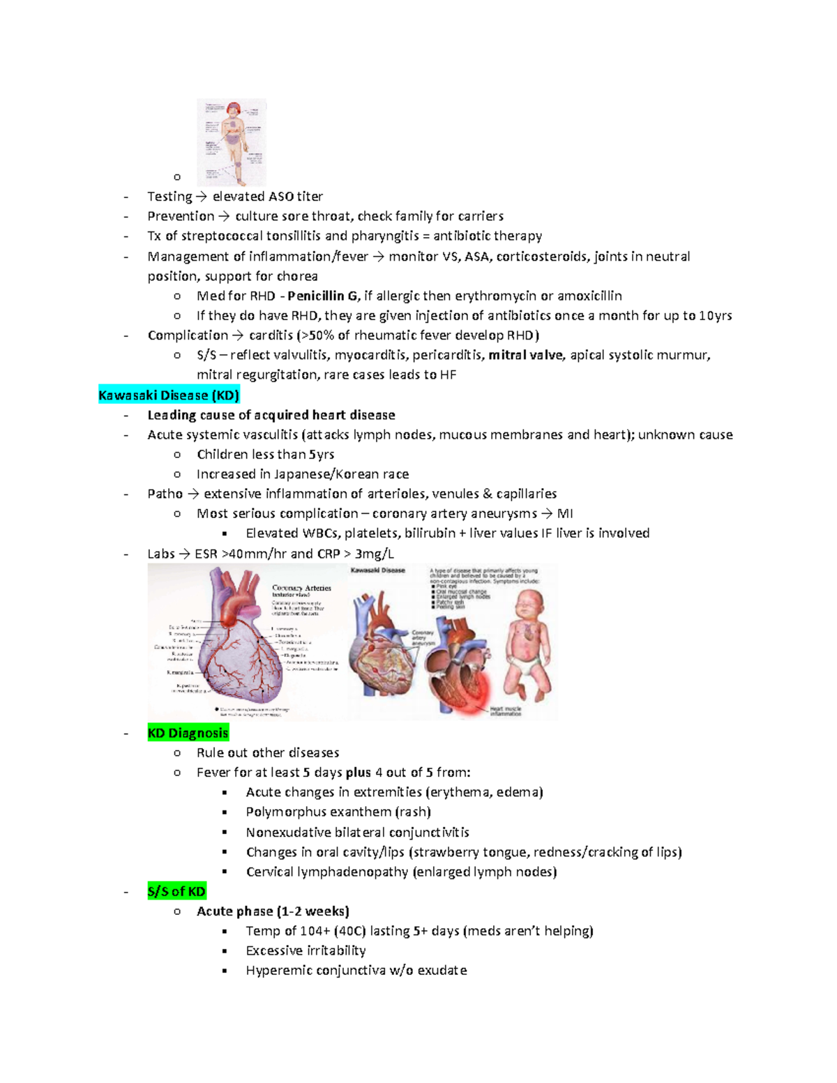 Peds Cardiac 8 - o Testing → elevated ASO titer Prevention → culture ...