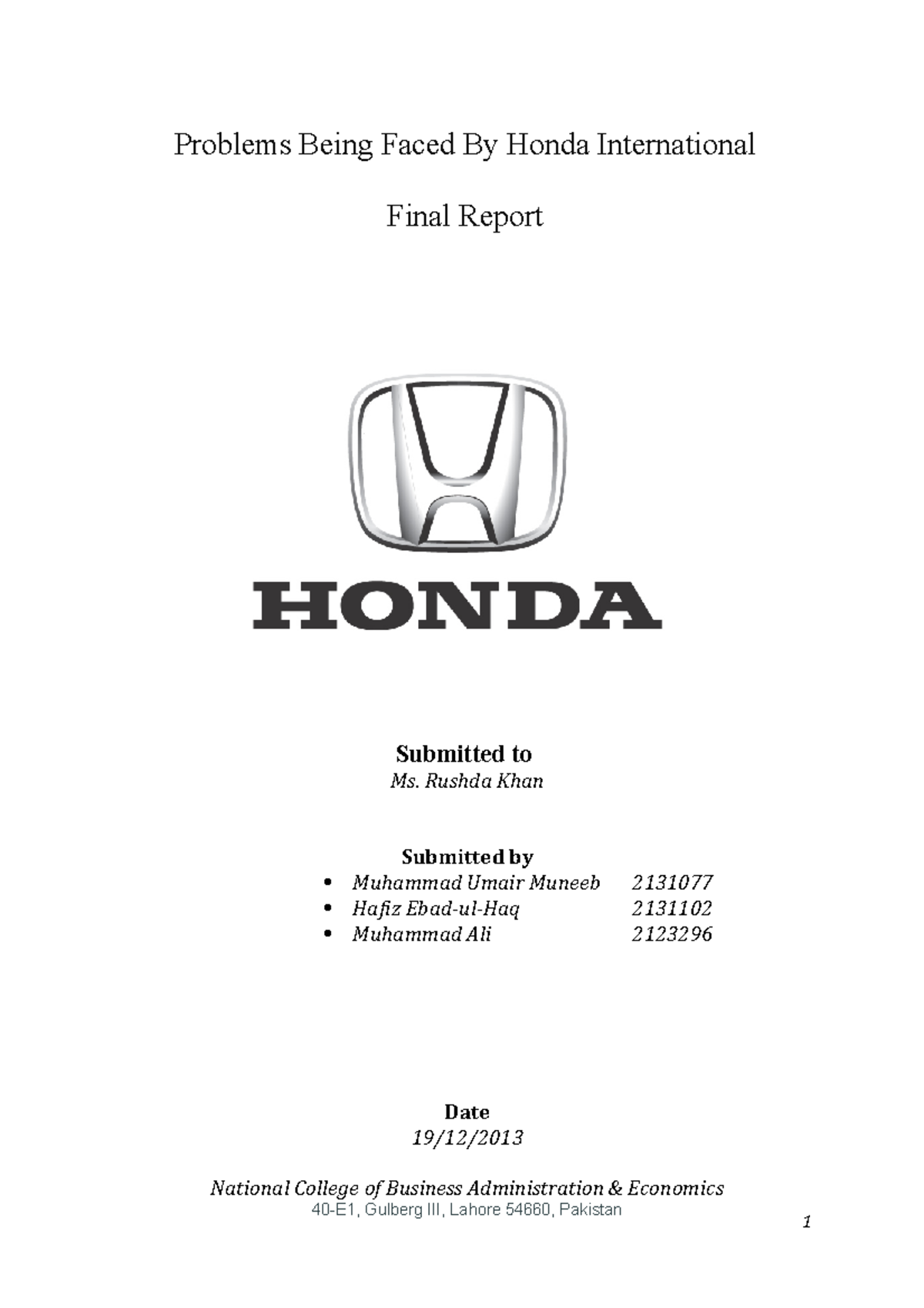 228273599 Problems Being Faced By Honda - Problems Being Faced By Honda 